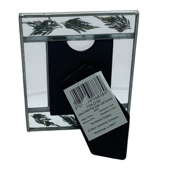 Vintage Lead Glass Pressed Flower Small Frame 2x3" Photo Green Leaf Accents 5x4" - Picture 3 of 5